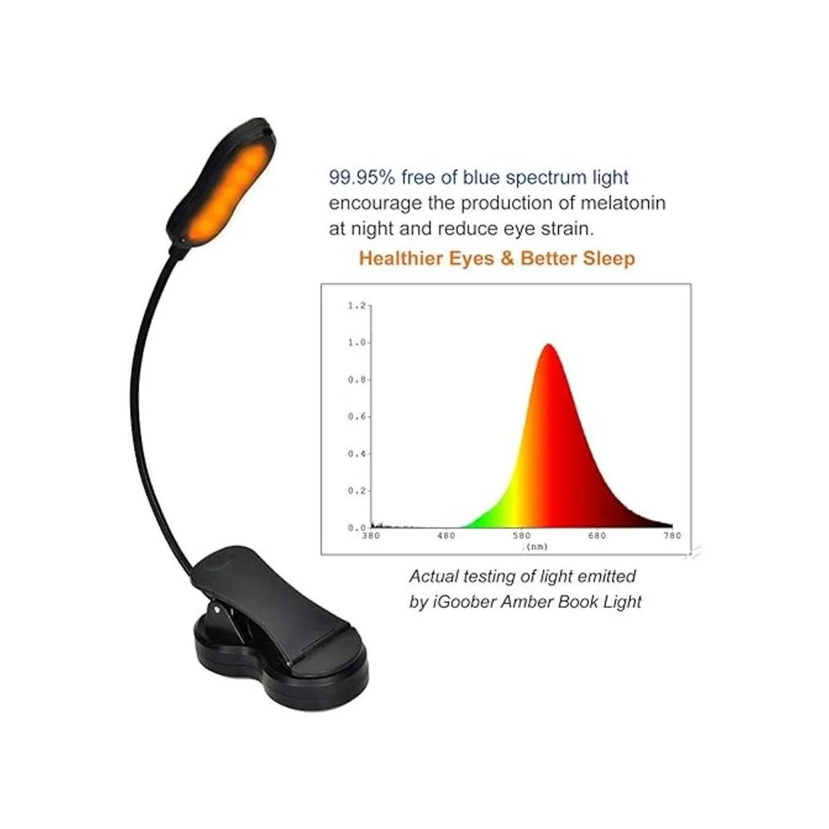 iGoober Luz de libro ámbar luz de lectura recargable con_3