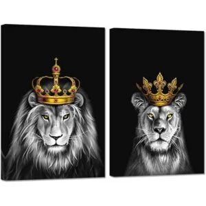 iHAPPYWALL Juego de 2 piezas de lienzo de león y leona