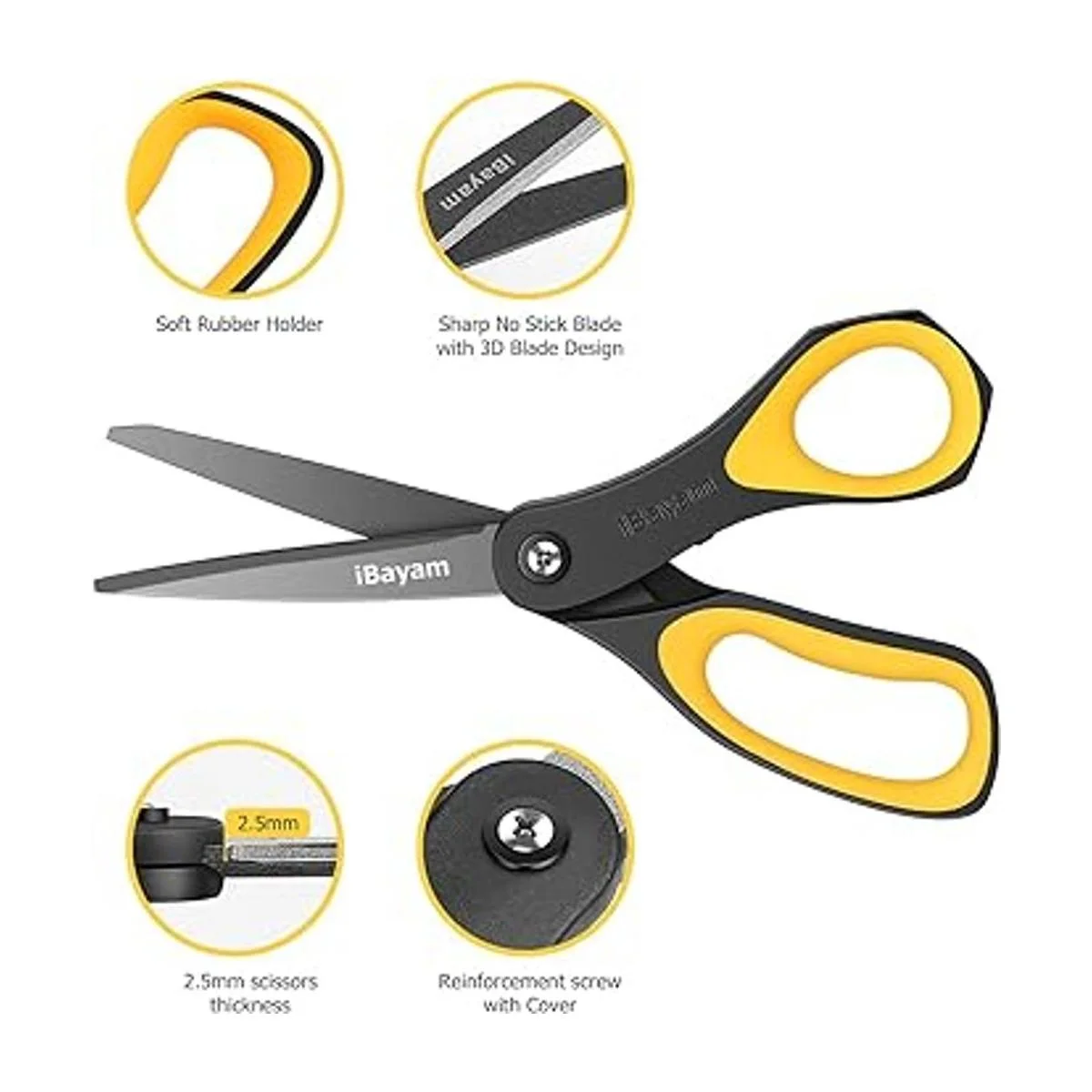 iBayam Tijeras paquete de 3 tijeras antiadherentes