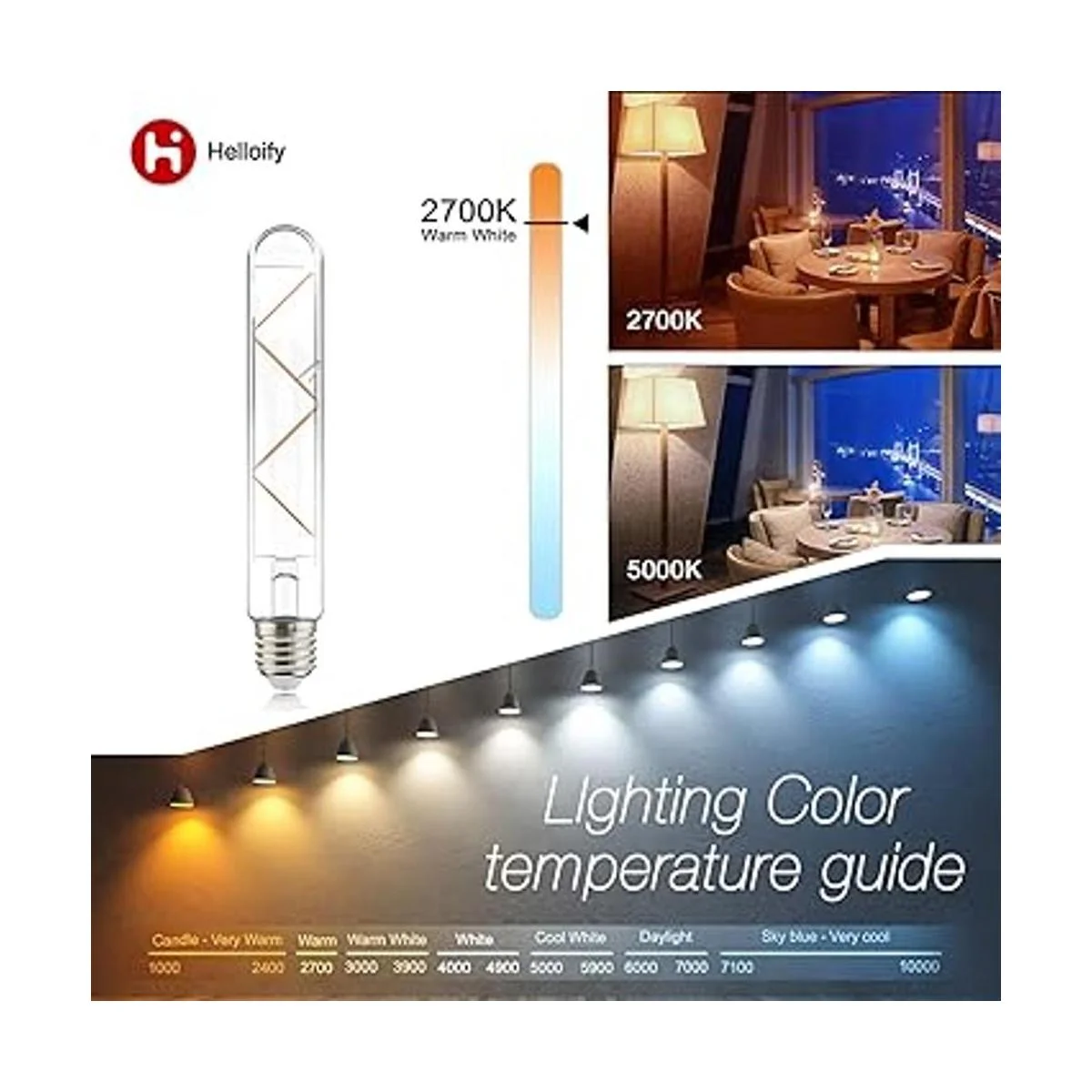 helloify T10 Bombilla tubular LED Edison regulable