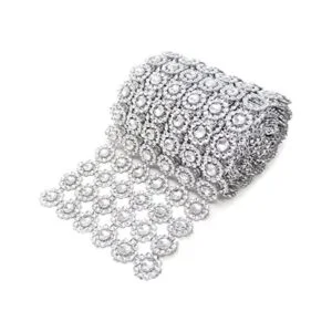 honbay 4 inch X 2 yards brillante de plata forma de flor