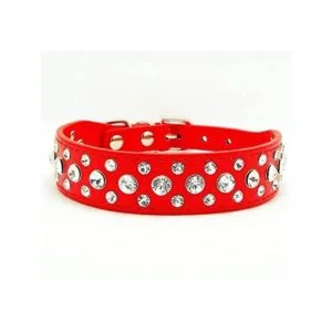 haoyueer Bling Rhinestone Collar de cuero sintético con_1