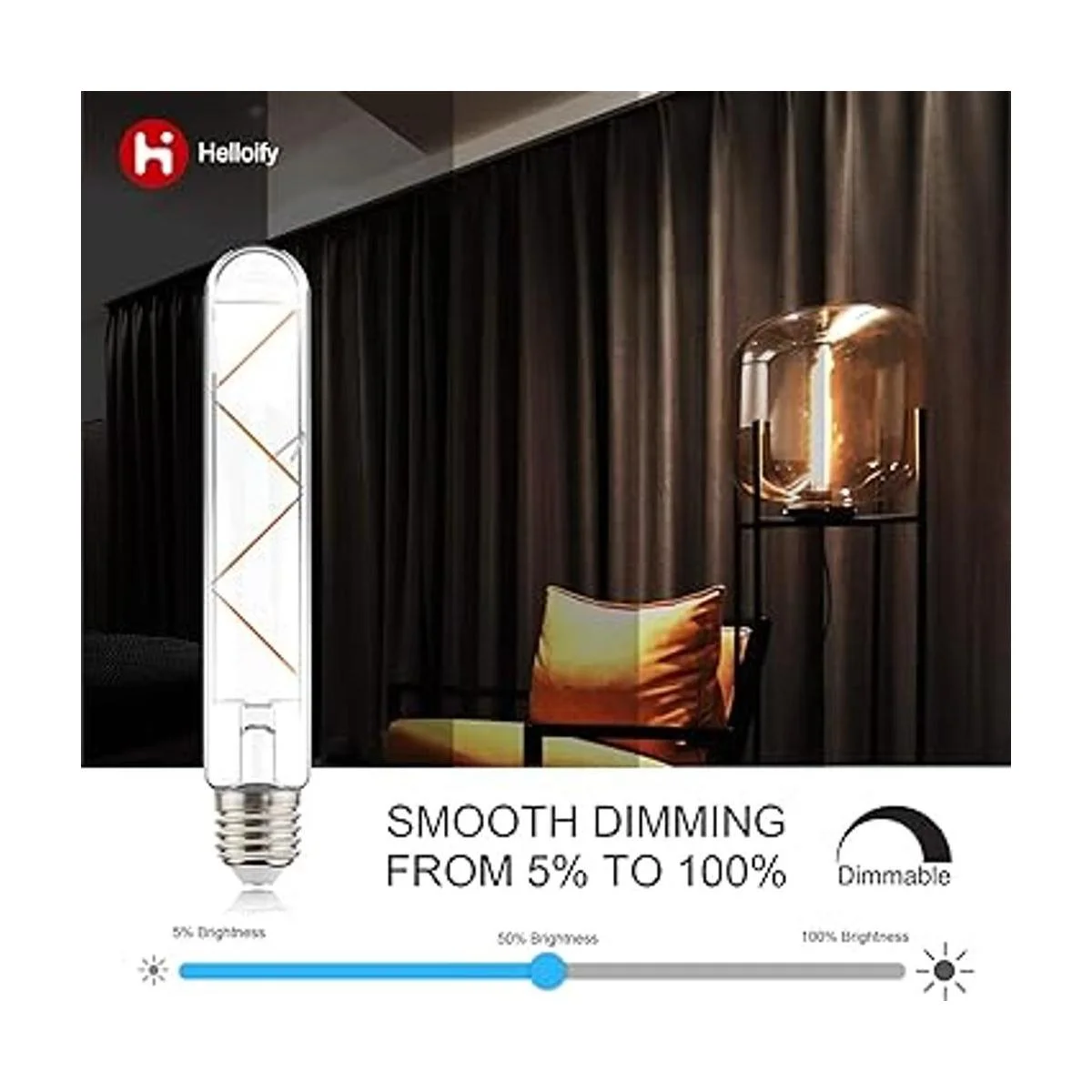 helloify T10 Bombilla tubular LED Edison regulable