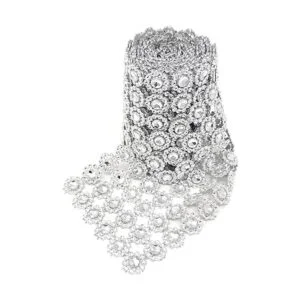 honbay 4 inch X 2 yards brillante de plata forma de flor