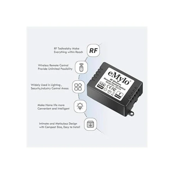 eMylo DC 12V 1 canal 433Mhz RF inalámbrico Relé de control_2