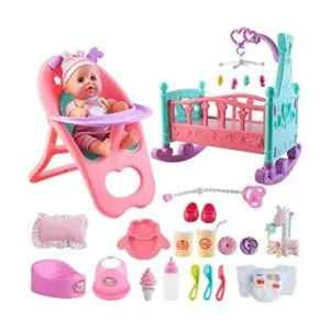 deAO Juego de muñecas de bebé con cuna para silla alta_1