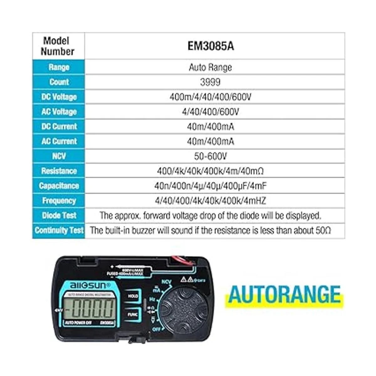 allsun em3085a Multímetro digital de bolsillo de 3 34_4