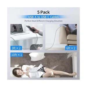 5 unidades Cable USB tipo C cargador de carga rápida_2