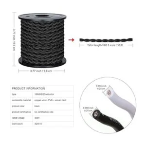 Listado UL Cable de tela trenzada de 50 pies cable_2