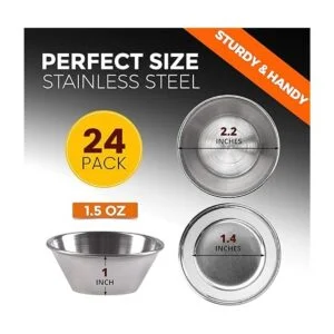 Paquete de 24 Tazas de salsa de acero inoxidable de 1.5