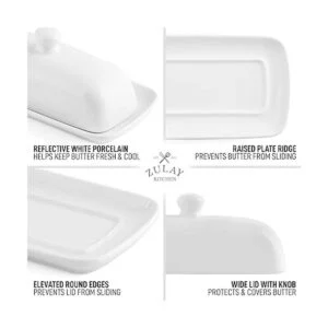 Zulay Mantequilla blanca de porcelana con tapa para