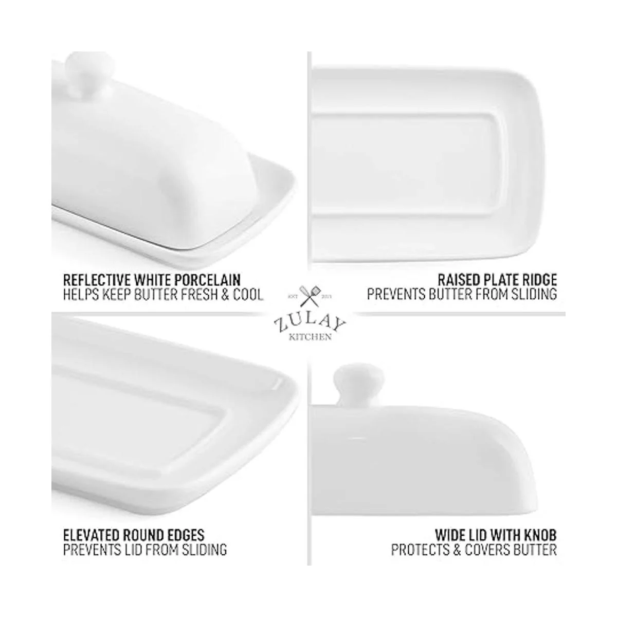 Zulay Mantequilla blanca de porcelana con tapa para