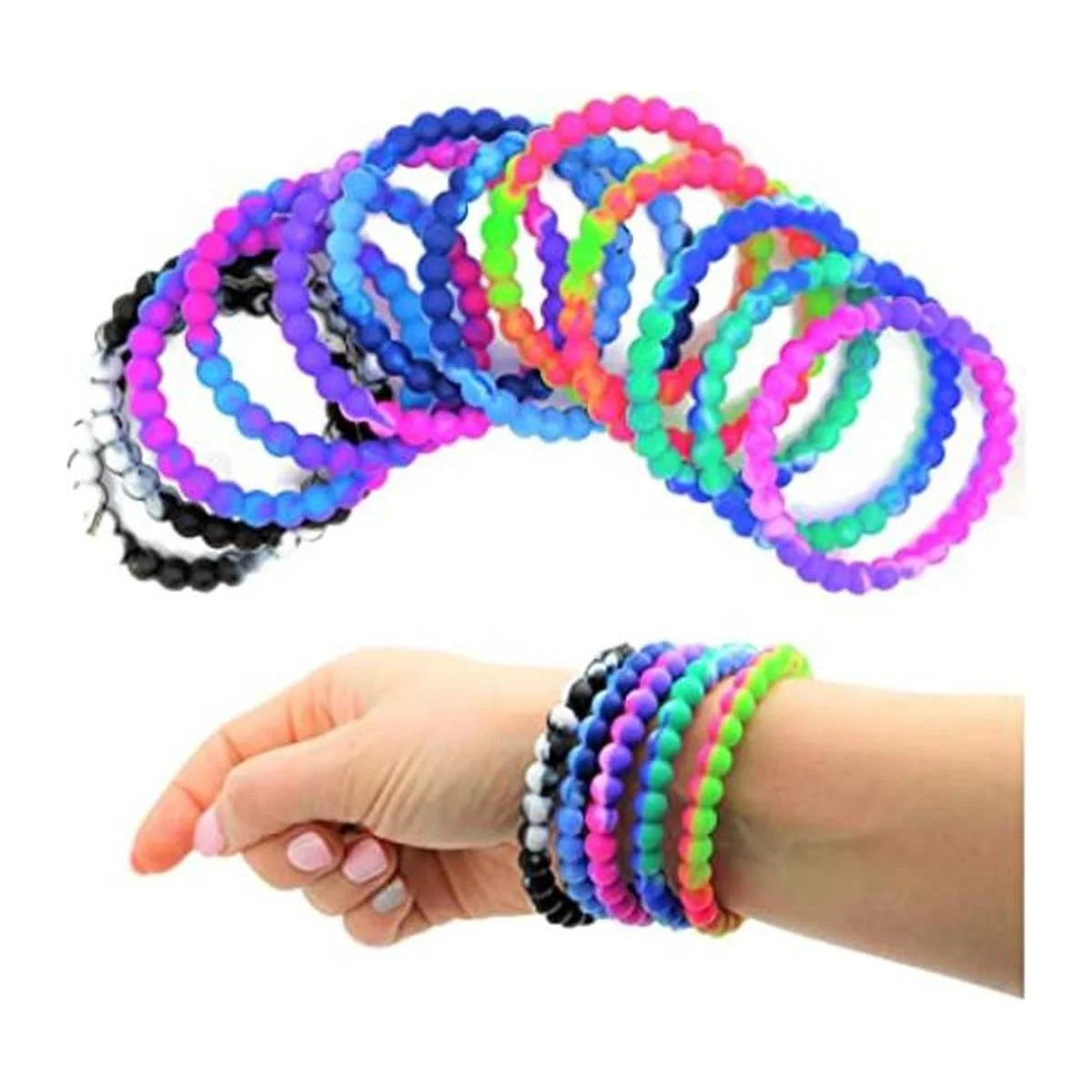 Zugar Land Pulseras de goma coloridas con cuentas de_1