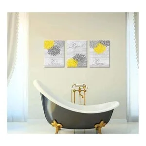 Zlove 3 piezas de arte de pared de baño amarillo y gris_3