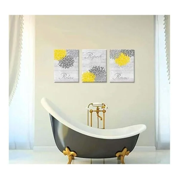 Zlove 3 piezas de arte de pared de baño amarillo y gris_3