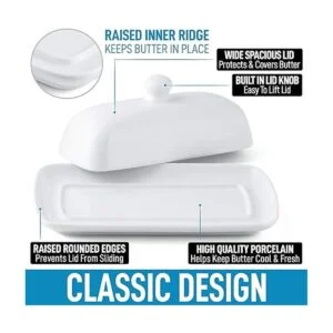 Zulay Mantequilla blanca de porcelana con tapa para