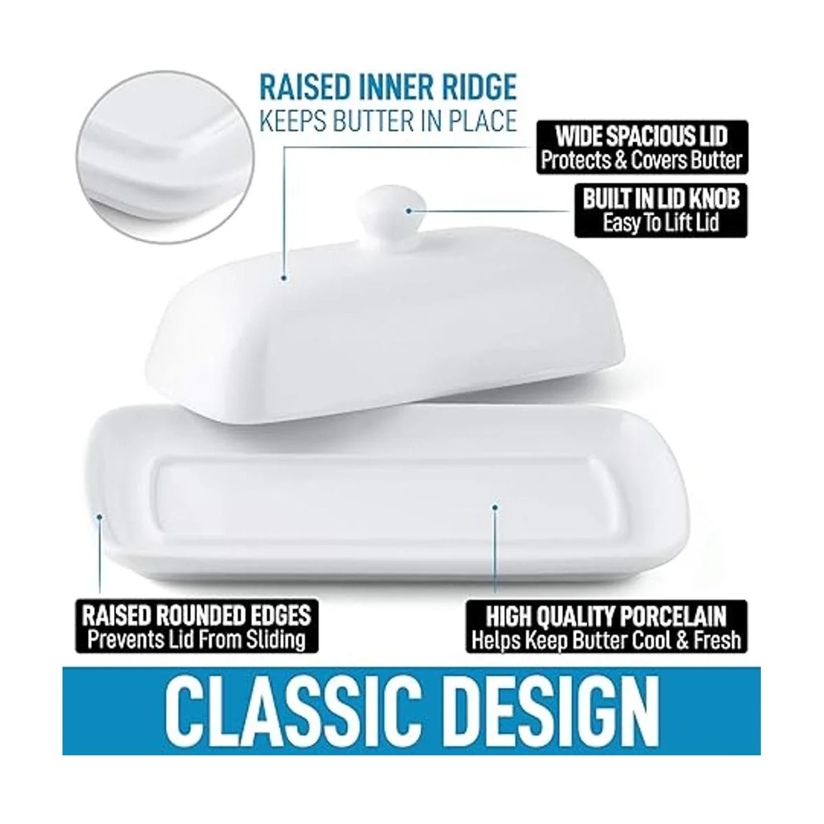 Zulay Mantequilla blanca de porcelana con tapa para