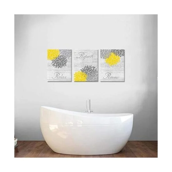 Zlove 3 piezas de arte de pared de baño amarillo y gris_4