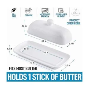Zulay Mantequilla blanca de porcelana con tapa para