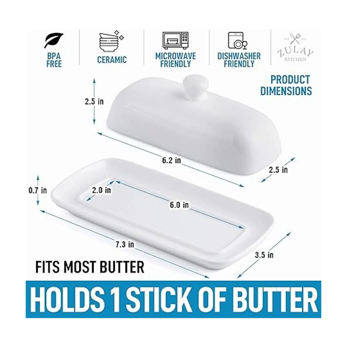 Zulay Mantequilla blanca de porcelana con tapa para