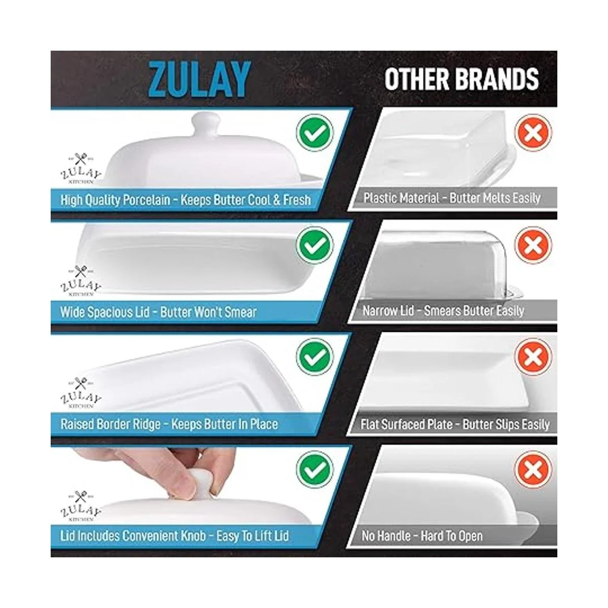 Zulay Mantequilla blanca de porcelana con tapa para