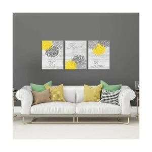 Zlove 3 piezas de arte de pared de baño amarillo y gris_2