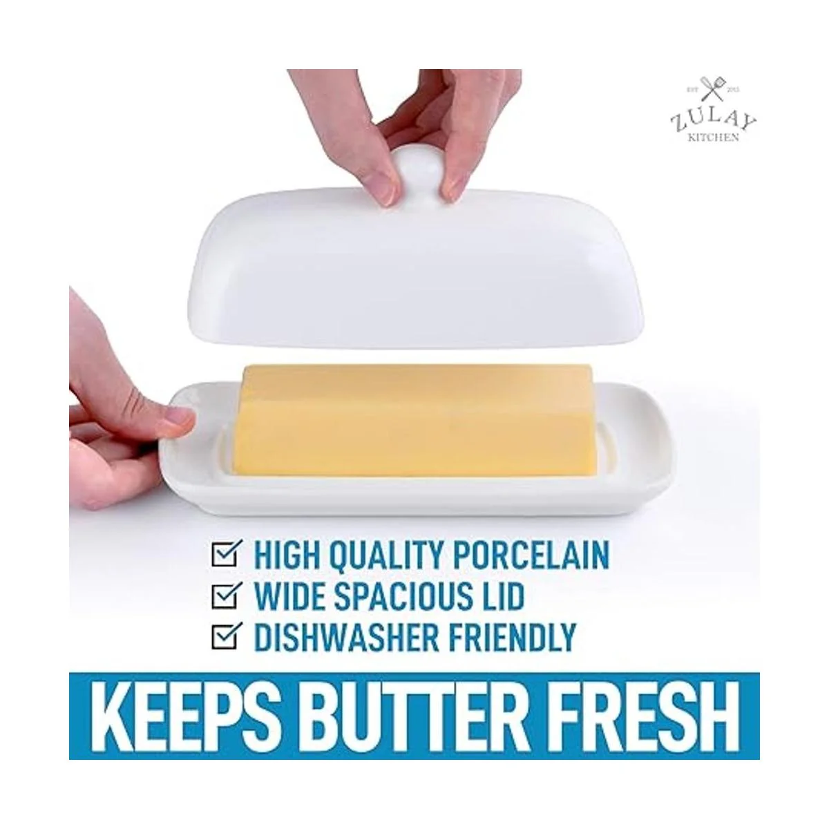 Zulay Mantequilla blanca de porcelana con tapa para