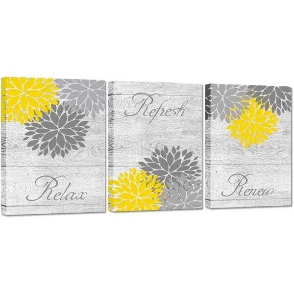 Zlove 3 piezas de arte de pared de baño amarillo y gris_1