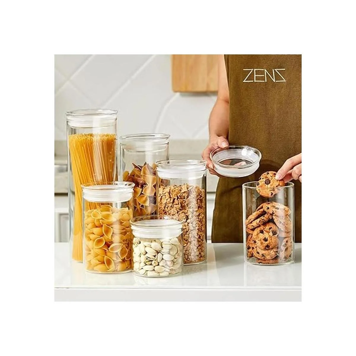 Zens Tarro de cristal con tapa de cristal contenedor_3