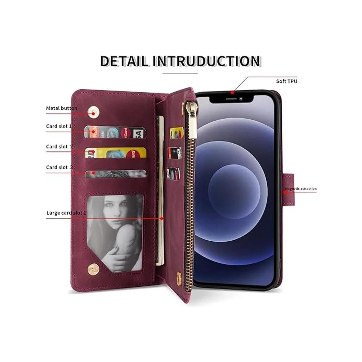 ZZXX Funda para iPhone 12 funda tipo cartera para iPhone_4