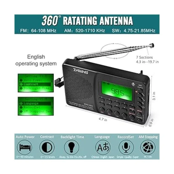 ZHIWHIS Radio Bluetooth portátil radios FM AM de onda_2