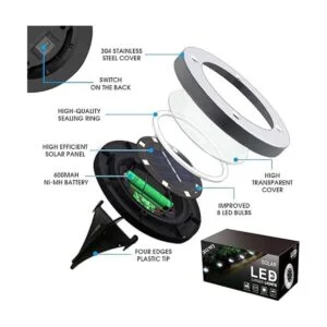 ZGWJ Luces solares de tierra 8 luces LED solares de_2