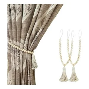 ZILucky Juego de 2 alzapaños para cortina de madera con