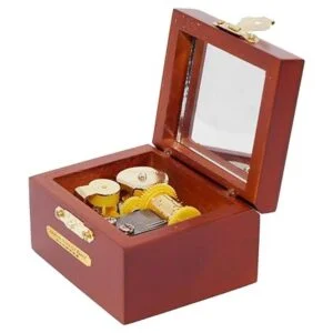 Youtang Wind up Caja musical de madera tallada con espejo_6