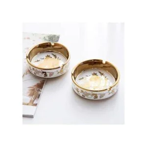 Yosco Cenicero de mesa con chapado en titanio de cerámica_2