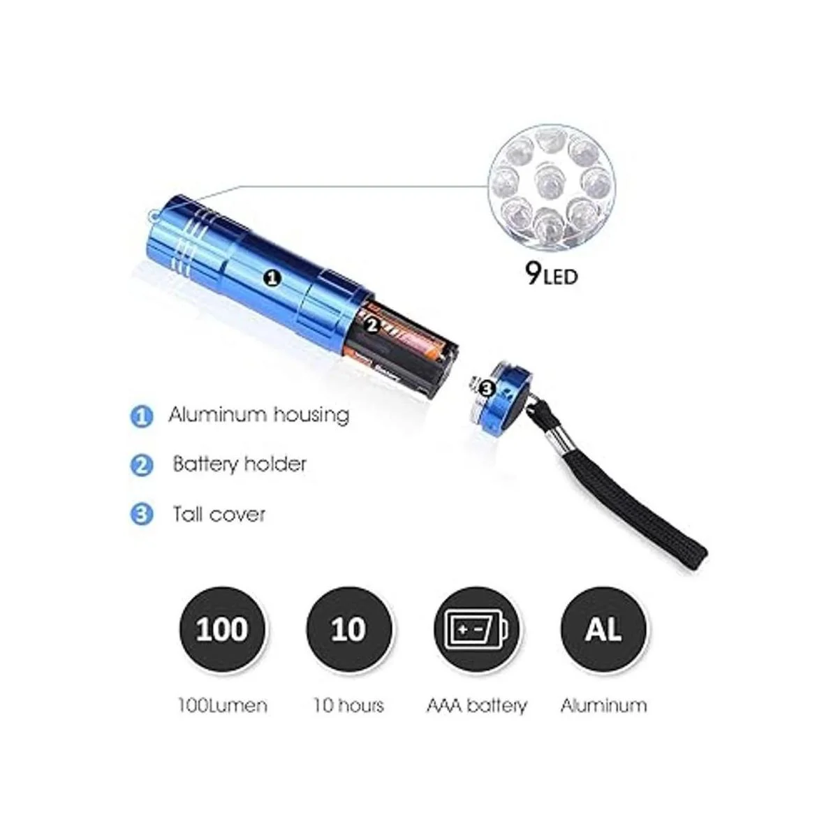 Yikosam Paquete de 10 linternas de 9 LED mini linterna de