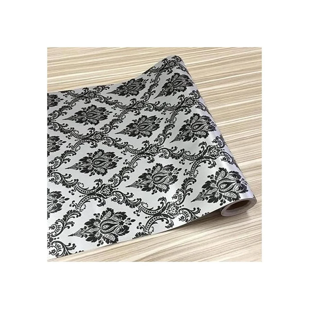 Yifely Adhesivo retro de papel de damasco negro para_3