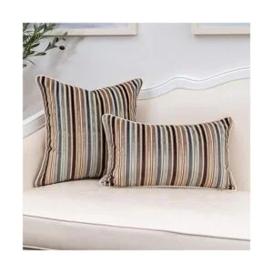 Yangest Funda bohemia de terciopelo a rayas para cojín con_4