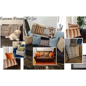 Yangest Funda bohemia de terciopelo a rayas para cojín con_6