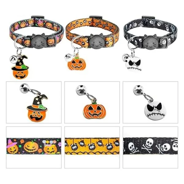 YUEPET 3 collares para gatos con campana calavera
