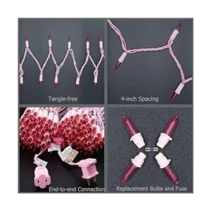 YULETIME Luces LED rosas de Navidad con cable rosa 66_5