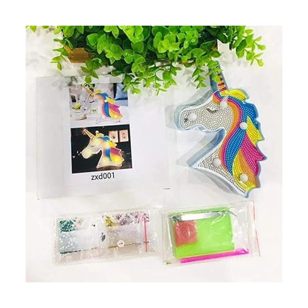 YOBEYI Pintura de diamante Unicornio con luces LED DIY