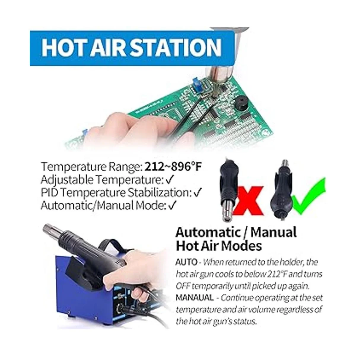 YIHUA 862BD SMD ESD Safe 2 en 1 estación de retrabajo de_4