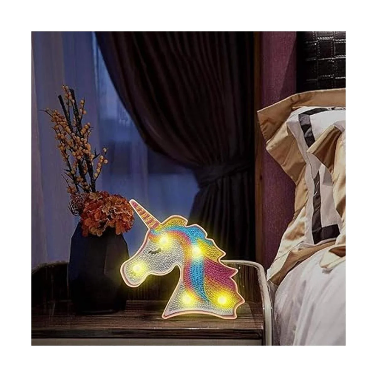 YOBEYI Pintura de diamante Unicornio con luces LED DIY