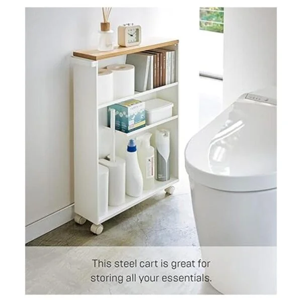 YAMAZAKI home Carrito de baño delgado con asa con ruedas_2