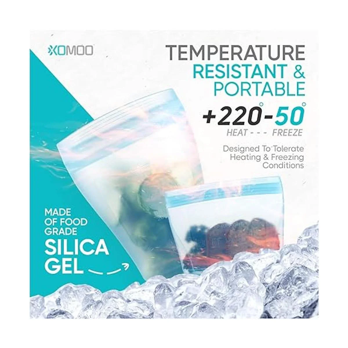 XOMOO Recipiente reutilizable de silicona con cierre de_2