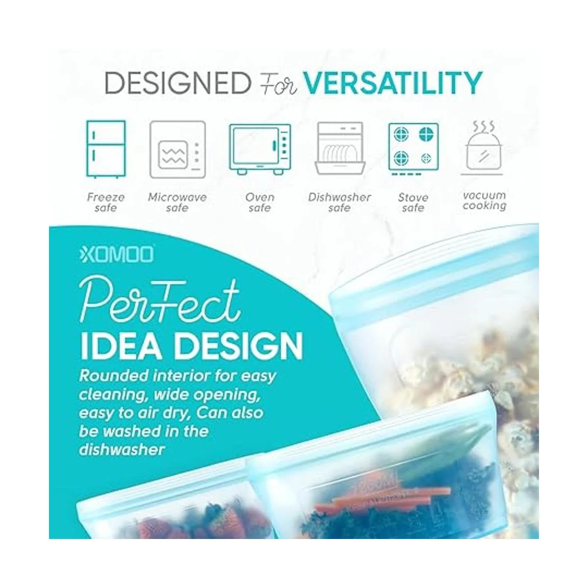 XOMOO Recipiente reutilizable de silicona con cierre de_5