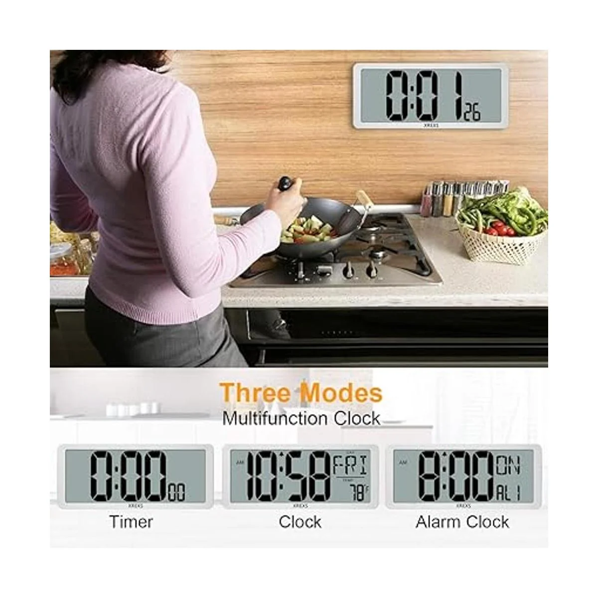 XREXS Reloj de pared digital grande despertadores_5