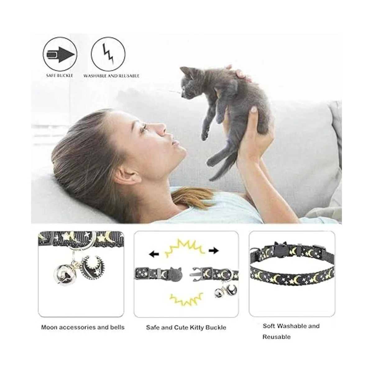 XPangle 2 PCS Collar de gato con campana lindo collar_4