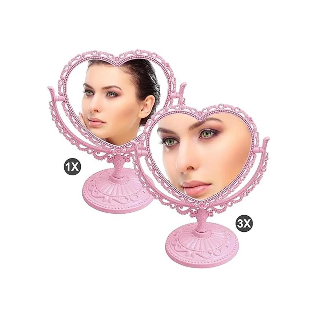 XPXKJ 7Inch Heart Shaped Mirror Tabletop Vanity Makeup